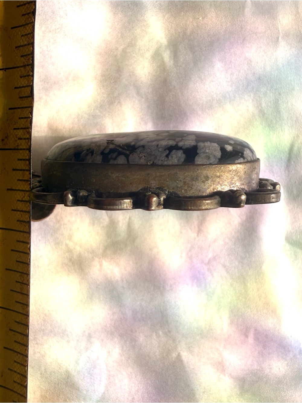 Snowflake Obsidian Oval Pendant Large In Ornate Setting - Picture 5 of 5
